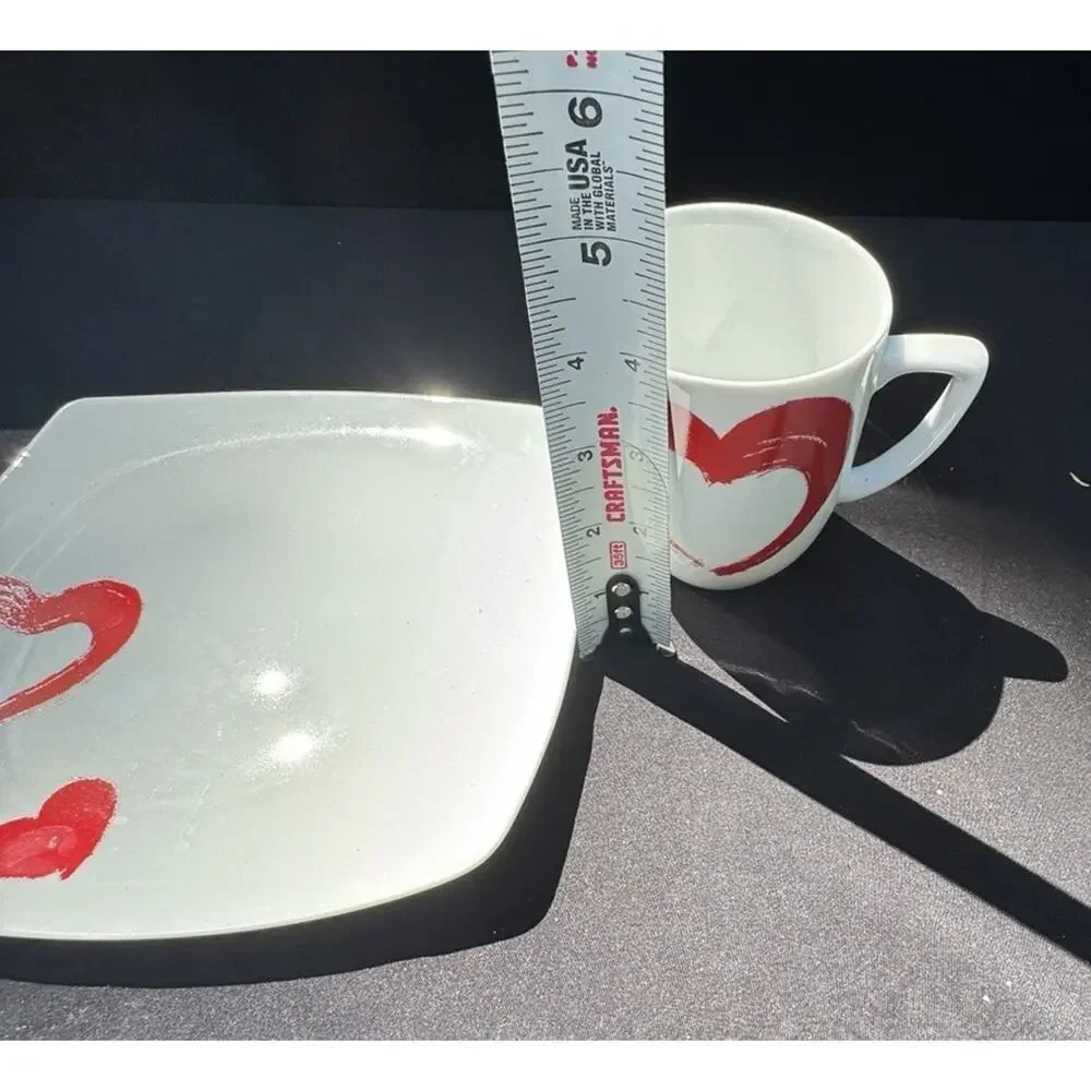 New Vintage Ikea Ceramic Red Heart Cup and Plate Set by Johanna Jelnik -A52